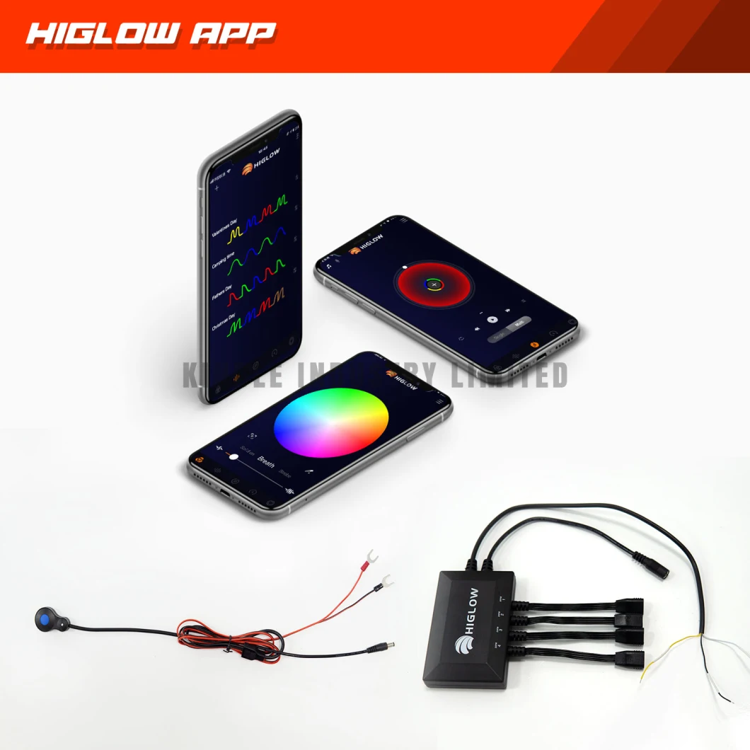 Color Chasing LED Headlights + Wheel Ring Light Kit for Jeep Truck Offroad APP Controlled Lights