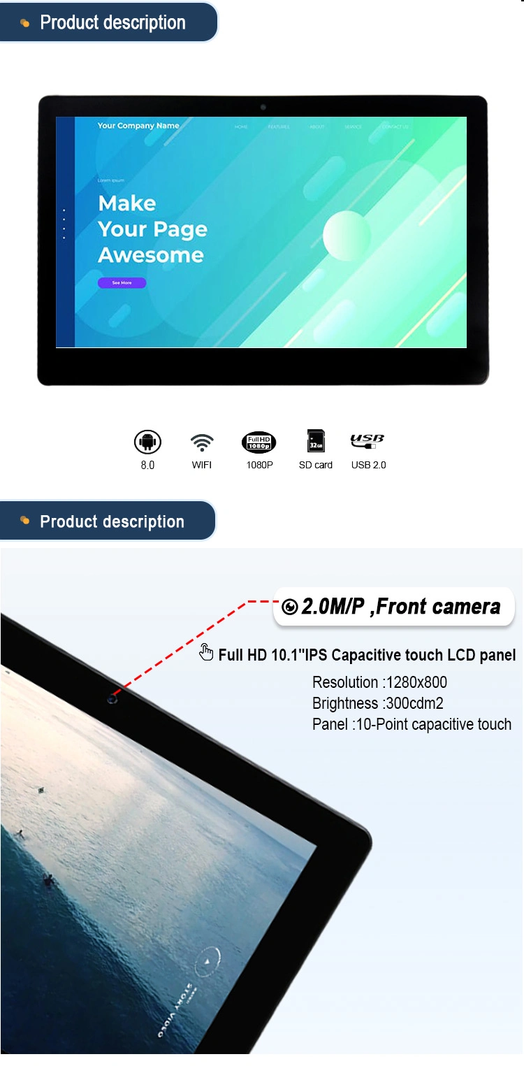 10.1 Inch Rk3288 Android 8.1 Touch Screen Music Player Vehicle Display Screen Tablet for Car
