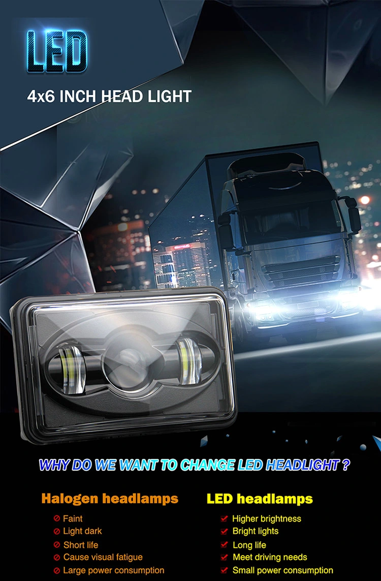Super Bright 5500K 4X6 LED Headlight, H4 DRL Truck LED Headlight Truck Parts LED Headlight