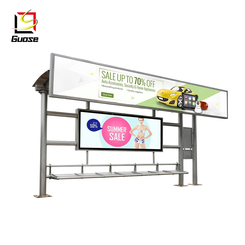 Shelters Covered Walkways Stainless Steel Bus Stop Bench Outdoor Bus Station Advertisement Light Box