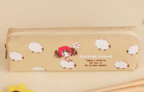 Cotton Square Pencil Case Vintage Cute Stationery Bag Box for Promotion