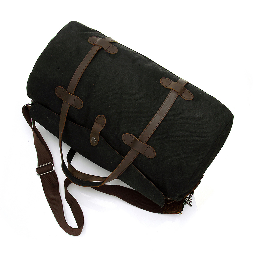 Army Green Waterproof Canvas Travel Bag Leather Oversized Caryon Weekender Duffle Bag (RS-MS12036)