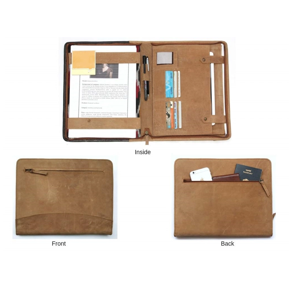 Zipper Closure PU Leather Portfolio Men File Folder Document Bag