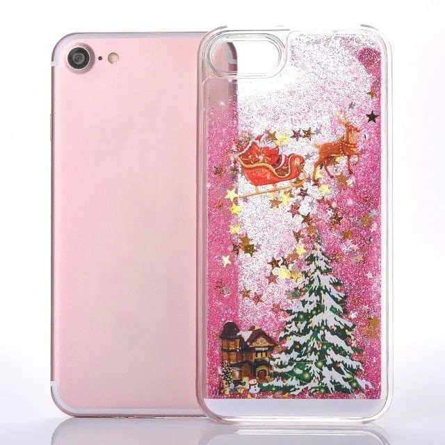 Christmas Decor Gift Liquid Glitter Quicksand Mobile Phone Case for iPhone 7 Case