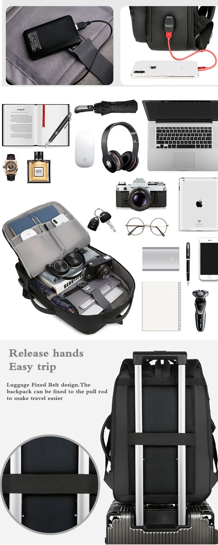 Business Leisure Travel Bag Multifunctional Backpack USB Business Bag Simple Fashion Large Capacity Computer Bag