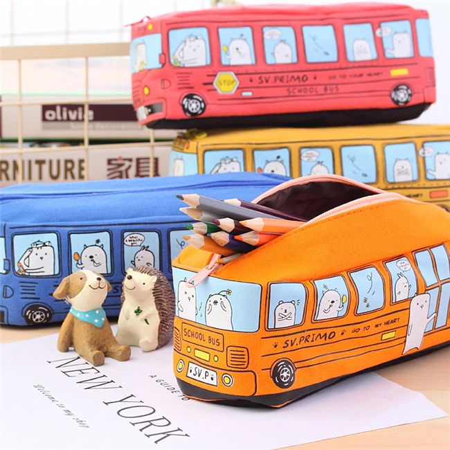 Multifunctional Bus Large Capacity Canvas Pencil Case Simple Pencil Case Stationery