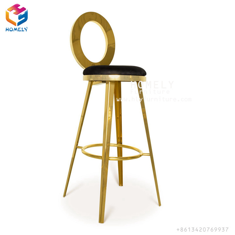 Best Selling Gold/Silver Morden Stainless Steel Leather High Back Bar Stool