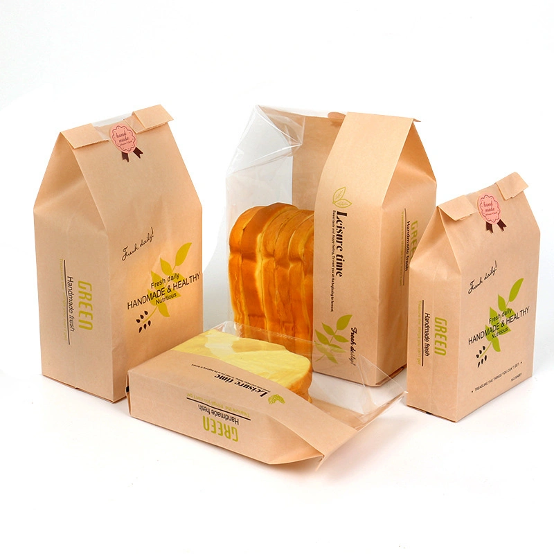 Bread Bag with Popular Printed Bakery Bag Baguette Bread Bag Kraft Paper Bag with Clear Window