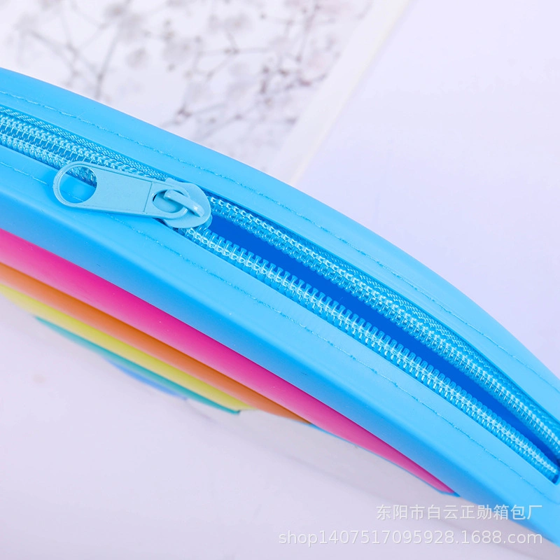 Sh1576 Cute Silicone Pencil Case Zipper Custom Jelly Coin Purse Rainbow Shape Pen Pouch Stationery Bag