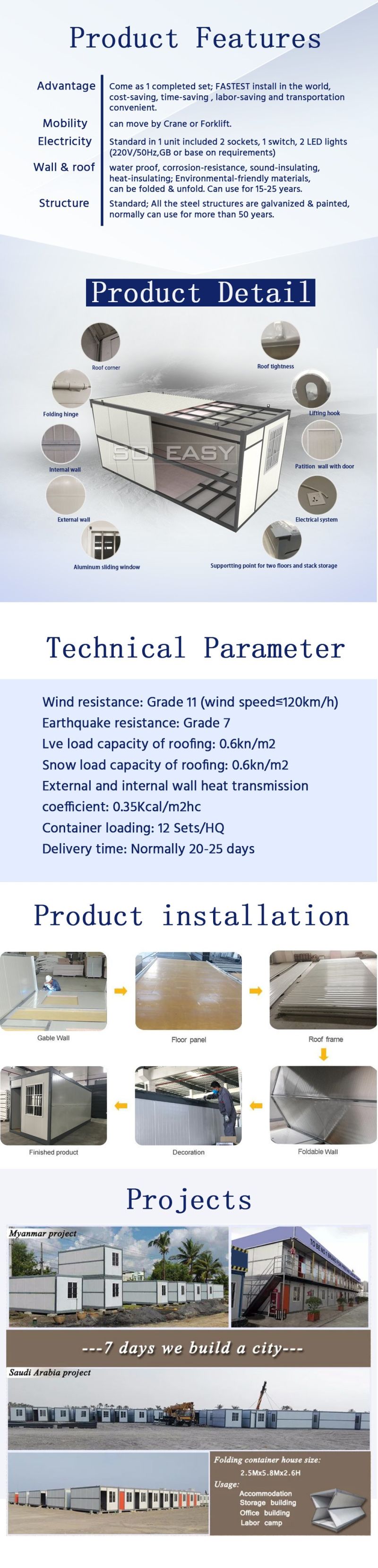 Easily Installing Modular Prefab Stander Design Folding Container House
