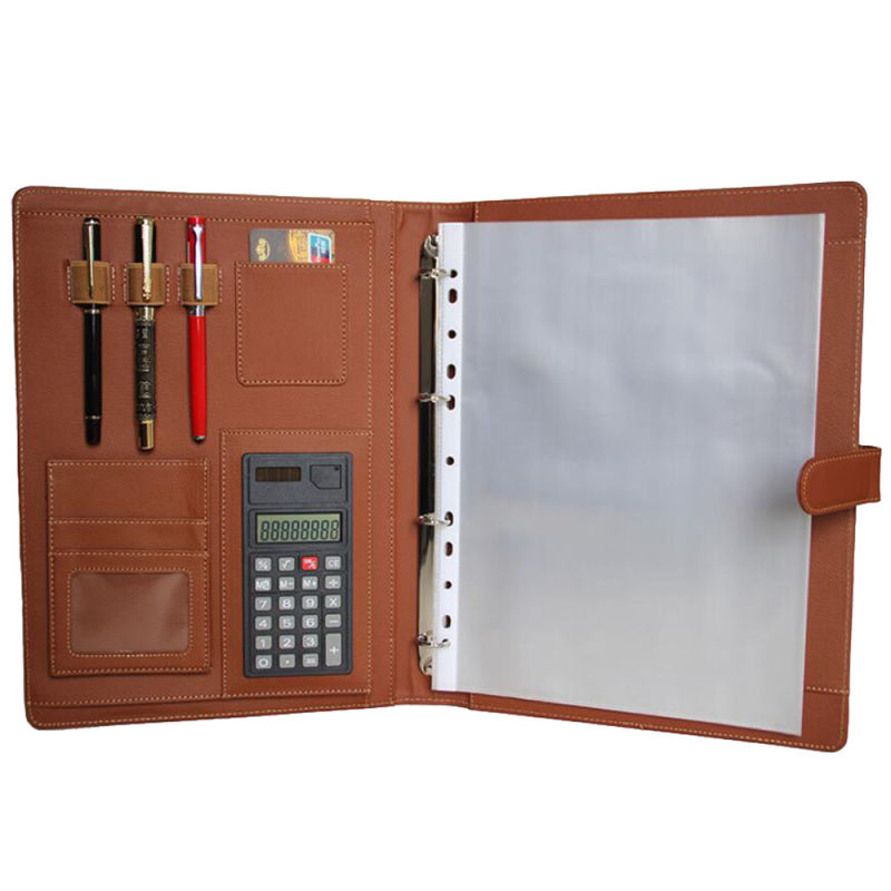 Binder PU Leather Document Folder with Calculator with PVC Bag