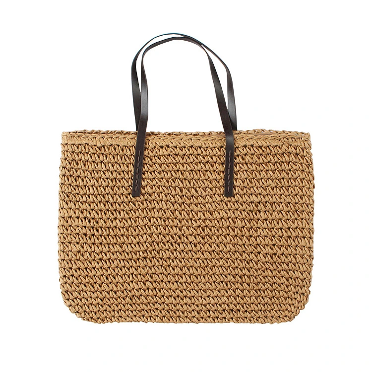 Wholesale Personalized Women Straw Beach Bag Summer Woven Shoulder Bag Casual Tote Bag with Leather Handle