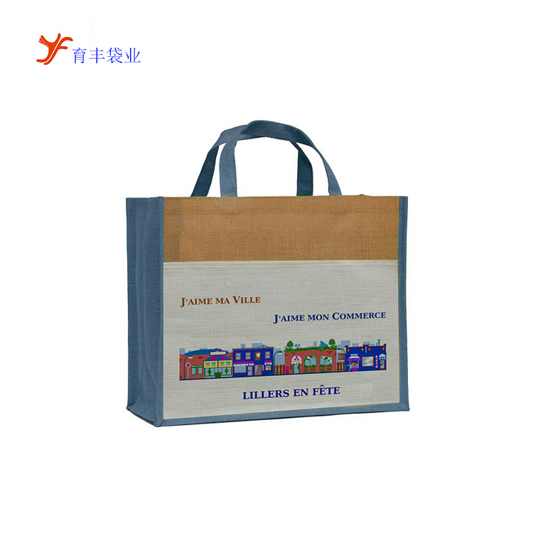 Recyclable Material Customized Logo Linen Tote Shopping Jute Bag