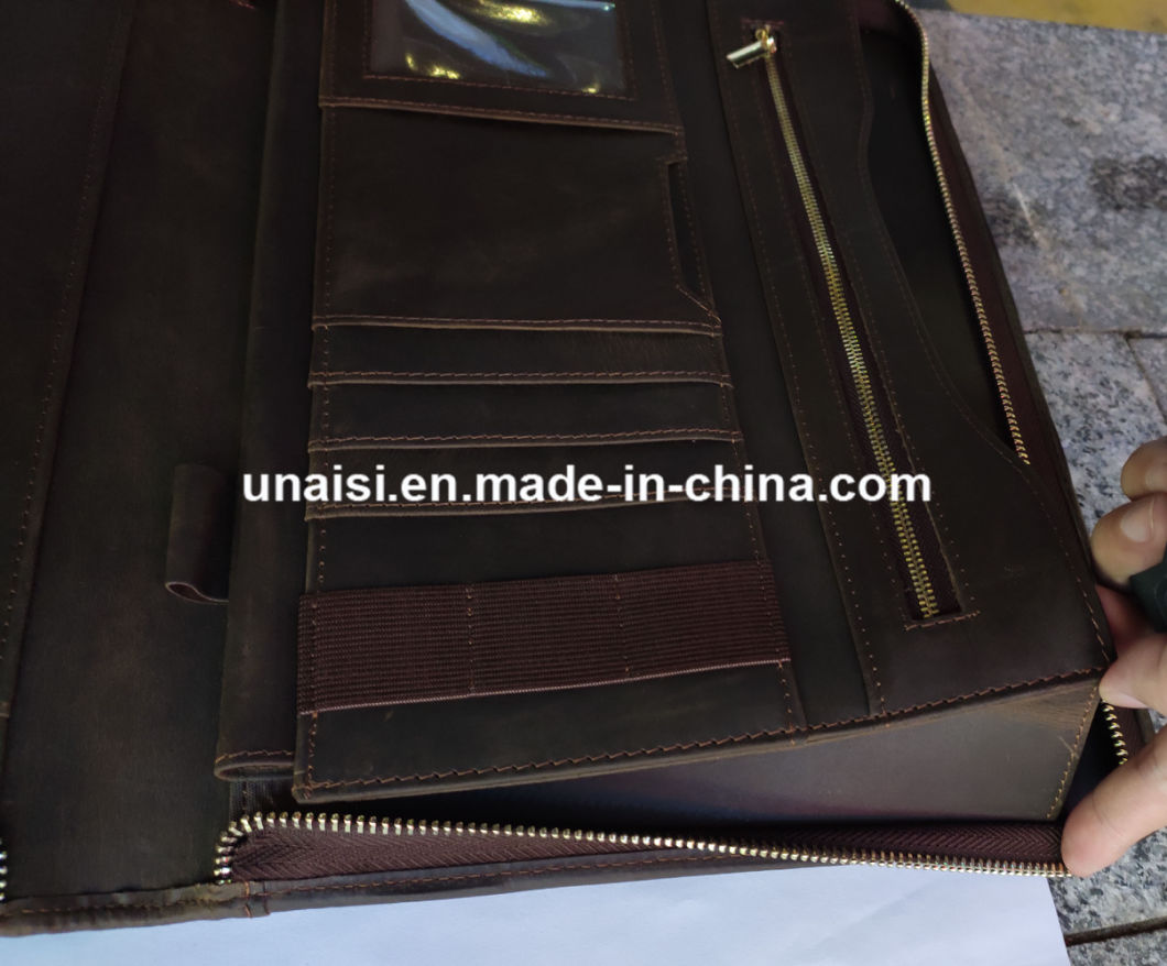 A4 Leather Document Portfolio Organizer Carry Case for Business Travel