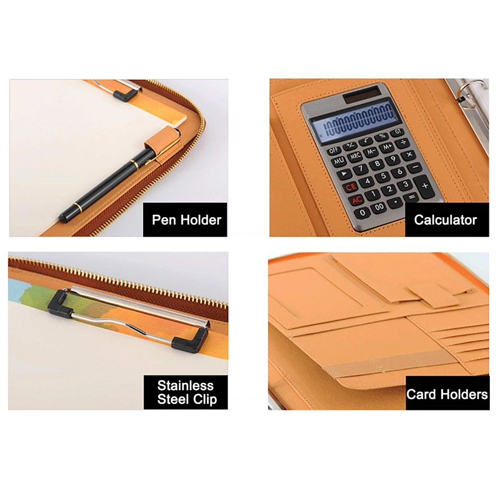 Zipper Closure A4 Leather Planner with Ring Binder