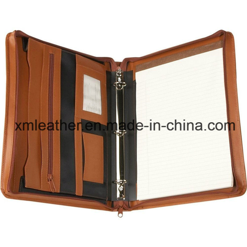 Leather Business Document Bag Metal Clip File Folder with Handle