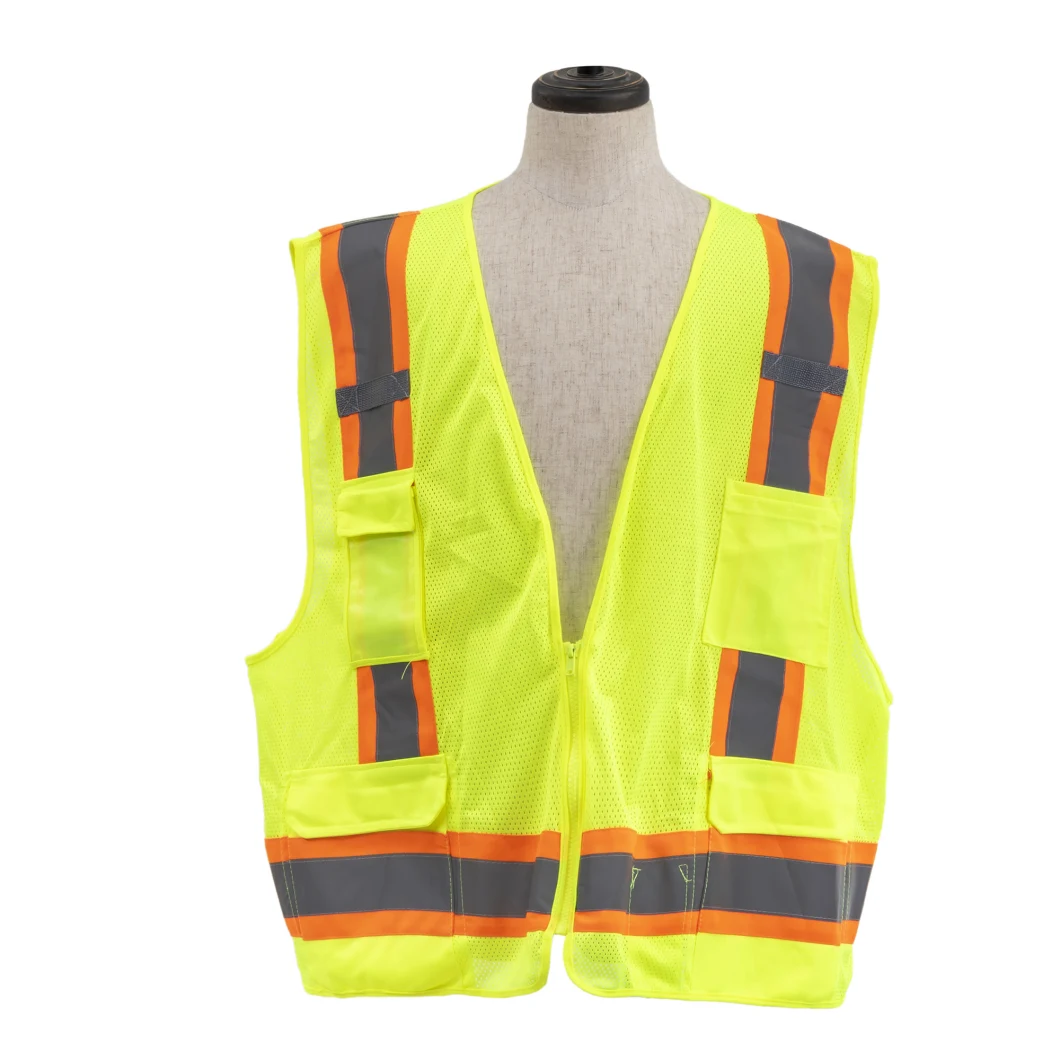 Breathable Safety Hi Vis Viz Fluorescent Reflective Vest with Functional Pockets