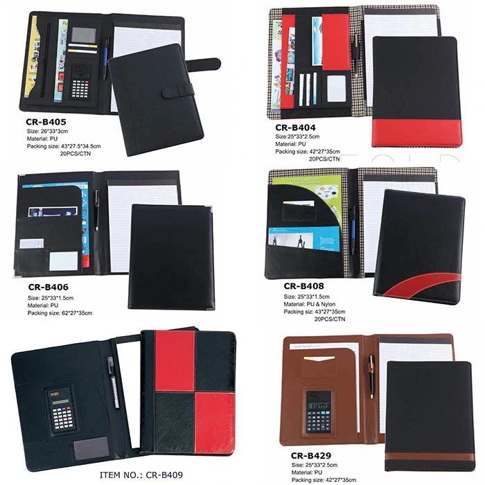 PU Leather Writing Pad Work Planner Conference Refillable Business Card Portfolio