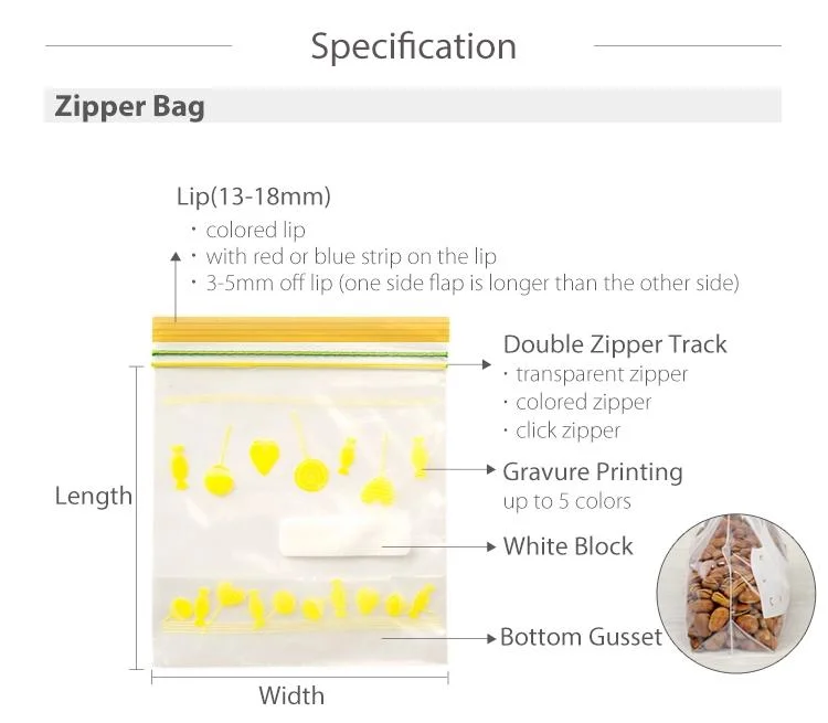Food Grade Double Ziplock Bag Reclosable LDPE Zipper Bag for Food Storage