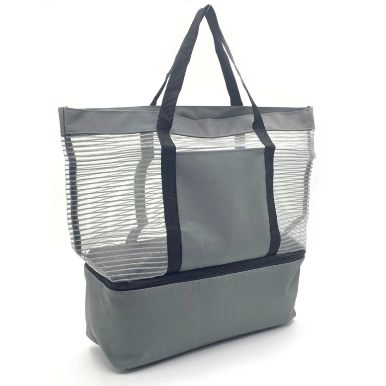 Promotional Pinstripe Mesh Shopping Grocery Tote Cooler Beach Bag