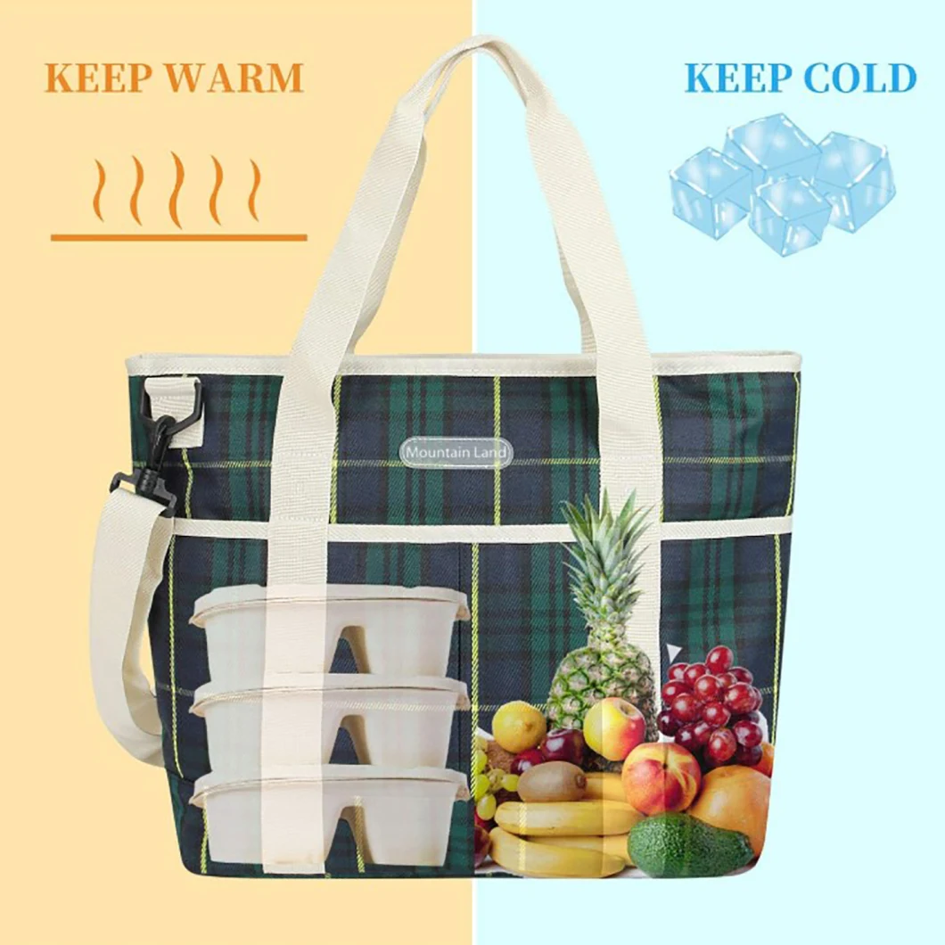Insulated Bag, Cooler Tote Bag with Zipper Gift, Picnic Reusable Canvas Lunch Bag Carrier, Outdoor Shopping Beach Market Tote