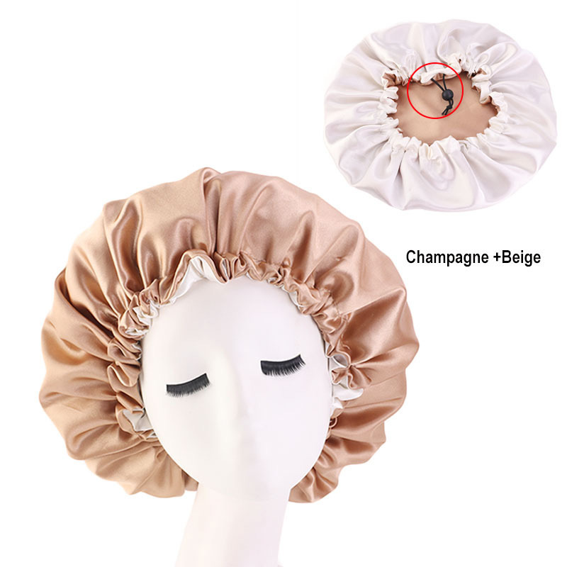 Double-Sided Double-Sided Satin Sleeping Cap Adjustable Drawstring Silk Satin Protective Sleeping Cap Turban Hair Cap