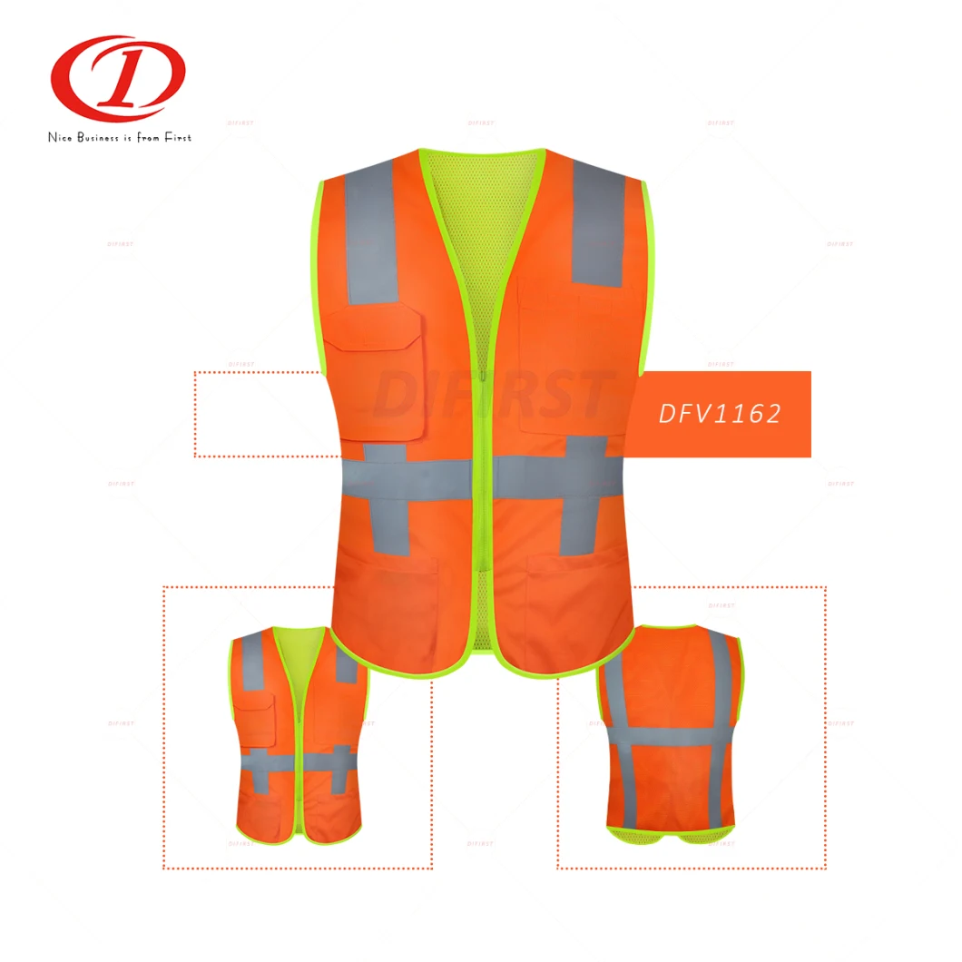 Hi Viz Wholesale Reflective Safety Vest with Pockets and Zipper