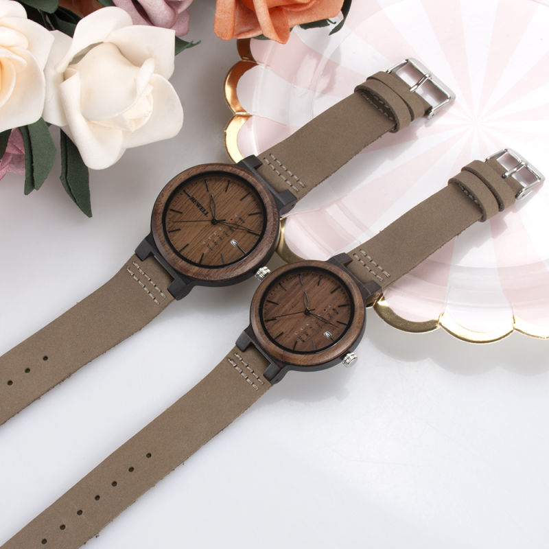 Manufacturer Natural Bamboo Handcrafted Wooden Watch Genuine Leather Strap