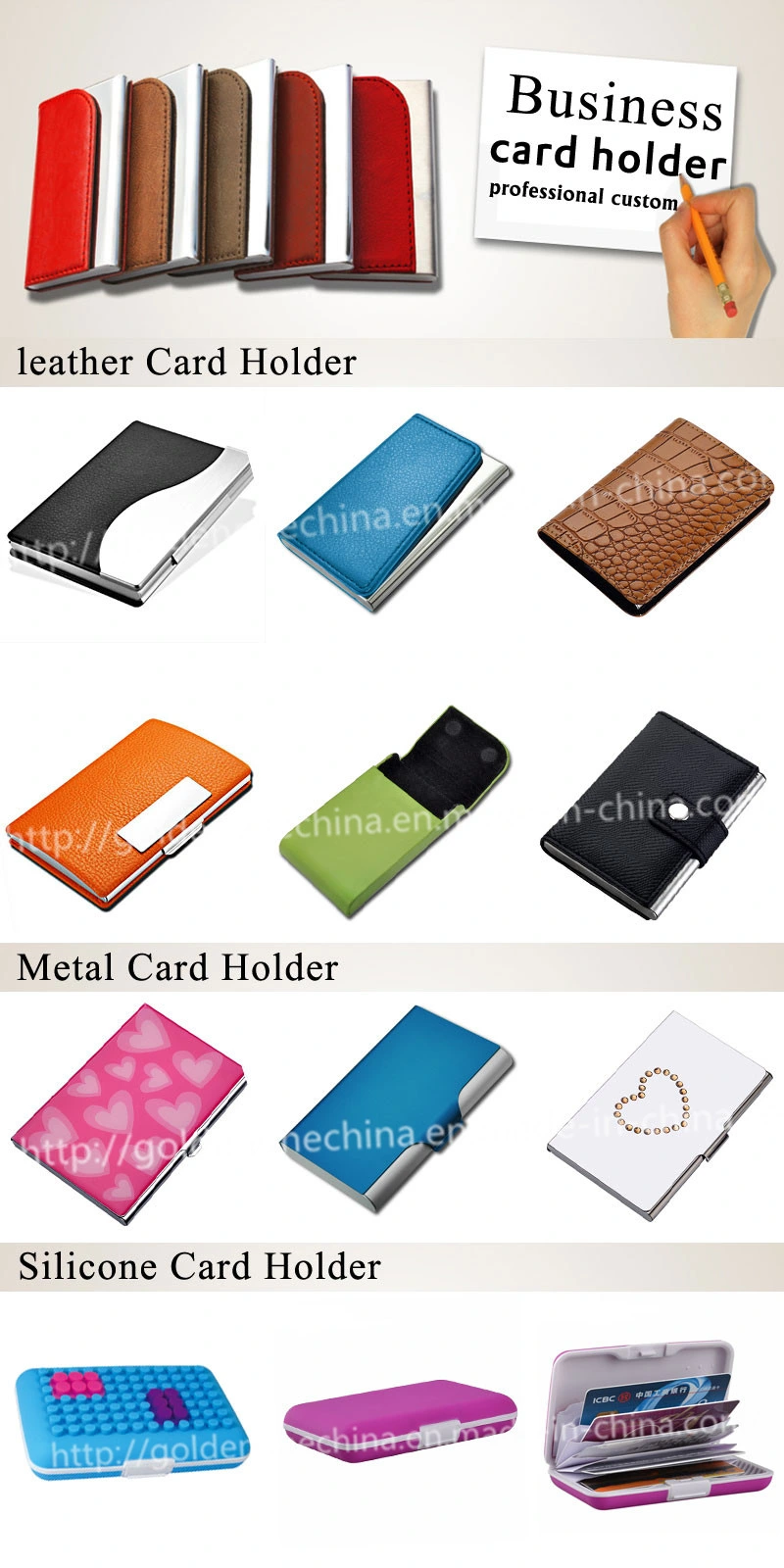 Stainless Steel Cover Pink Leather Business Name Card Case