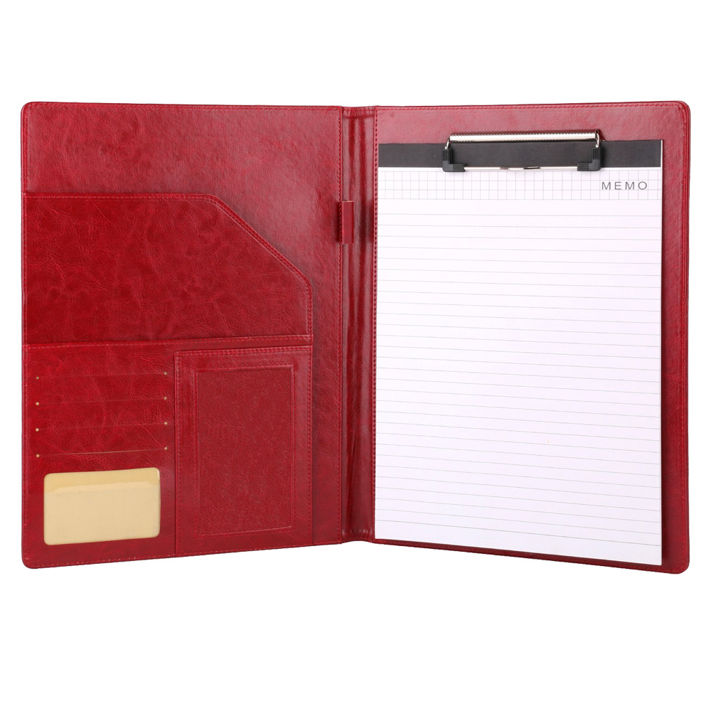 Non Zip PU Leather A4 Embossed File Clip Document Folder