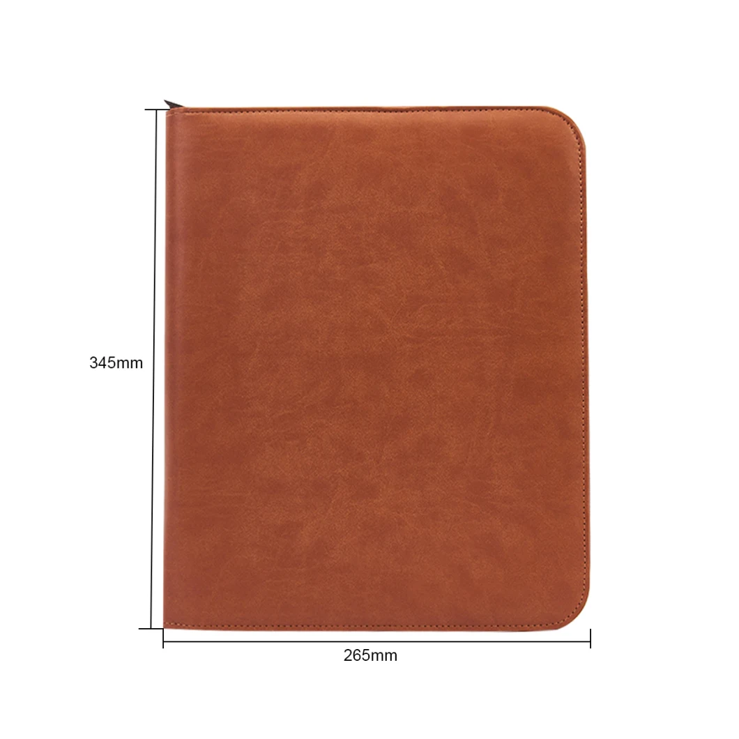 Wholesale Office Supply Leather Cover Business Portfolio Organizer with Zipper File Folder