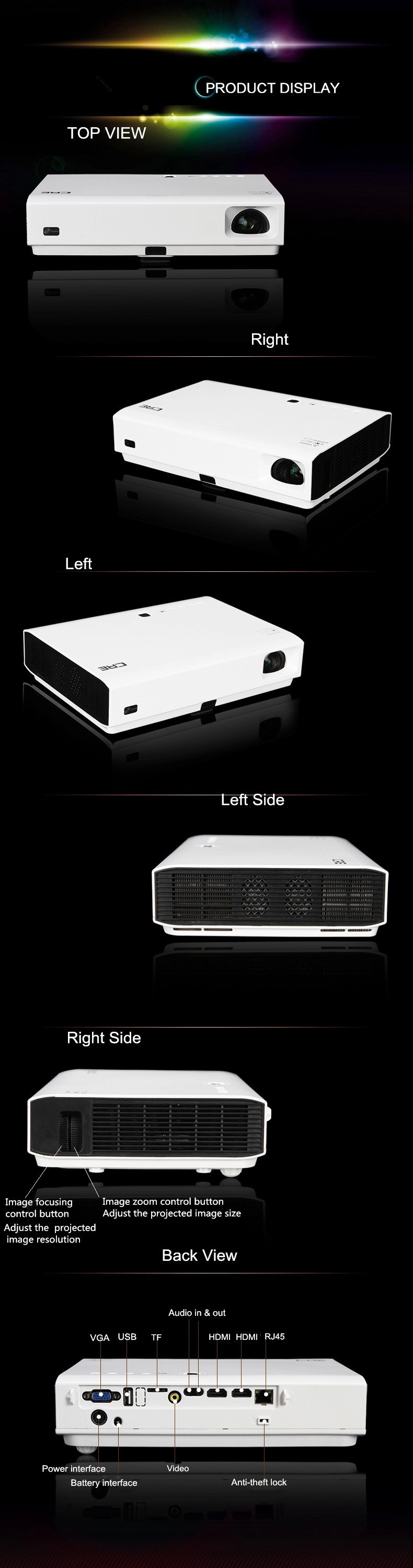 LED Projector School Education Use 1280*800 High Contrast Projector