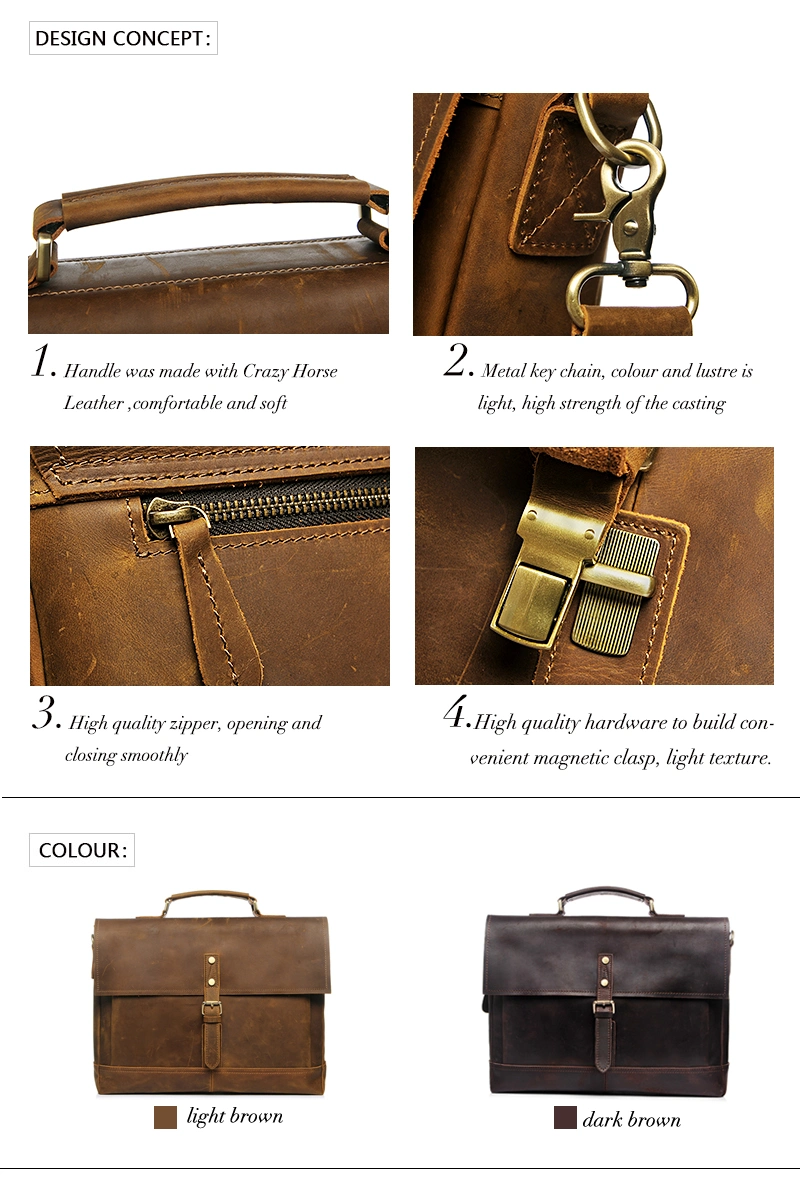 Top Layer Cow Leather Messenger Laptop Handbag Shoulder Briefcase Bag
