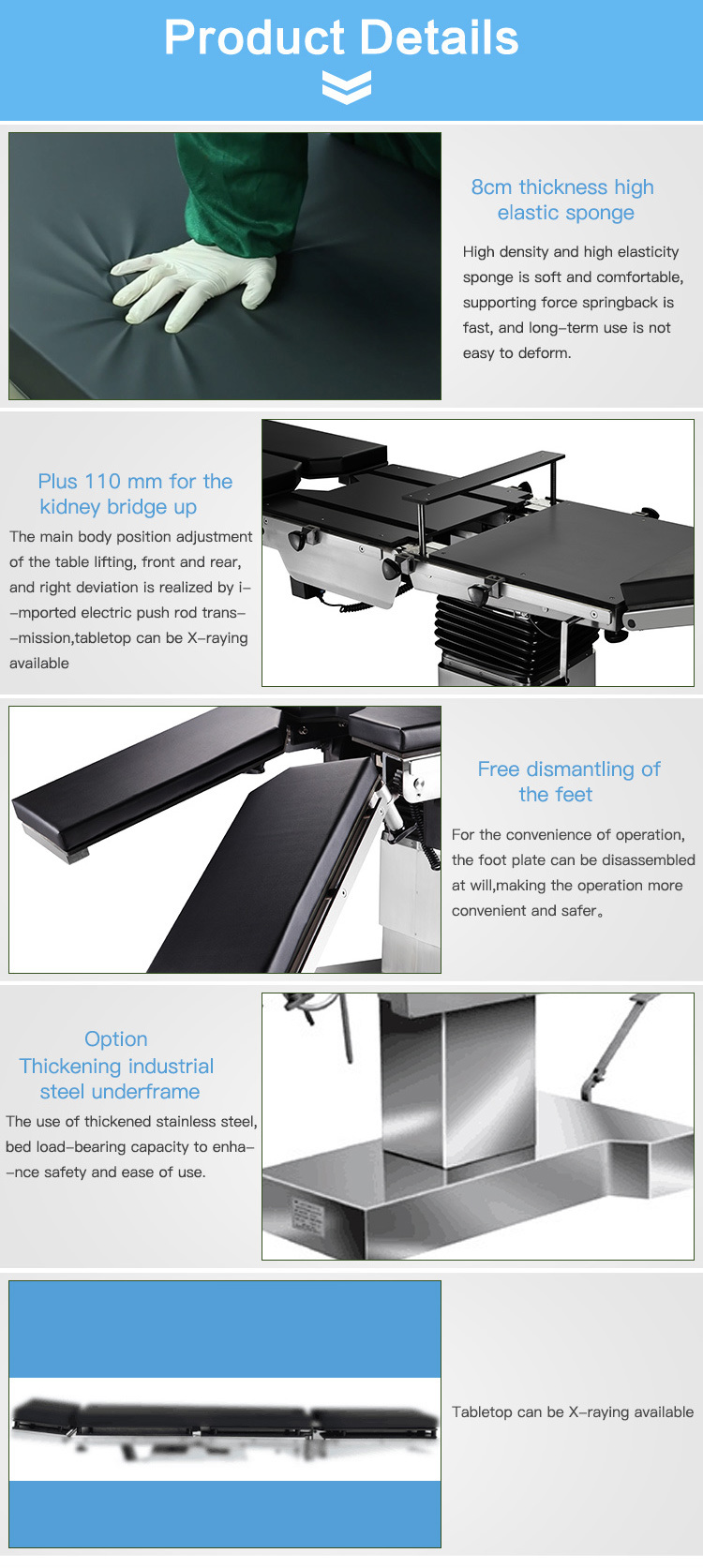 Stainless Steel Manual Operating Table Medical Operation for Surgical Operation Room (MT600)