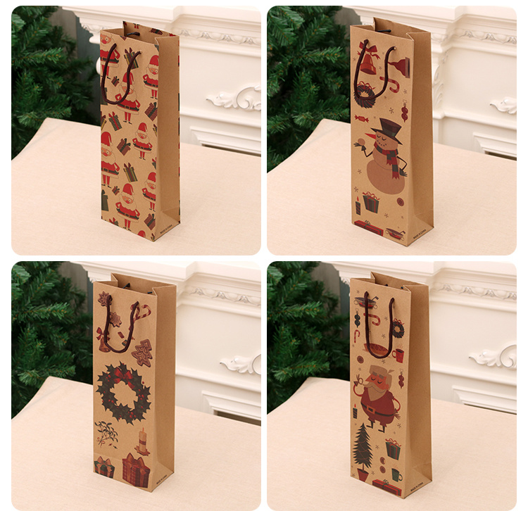 Christmas Kraft Paper Bag Red Wine Bag Wine Bottle Bag Christmas Household Items