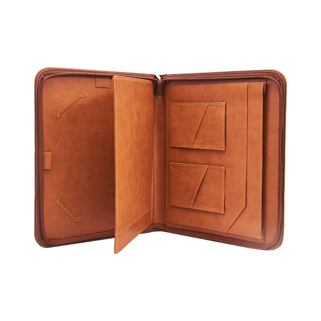 Wholesale Office Supply Leather Cover Business Portfolio Organizer with Zipper File Folder