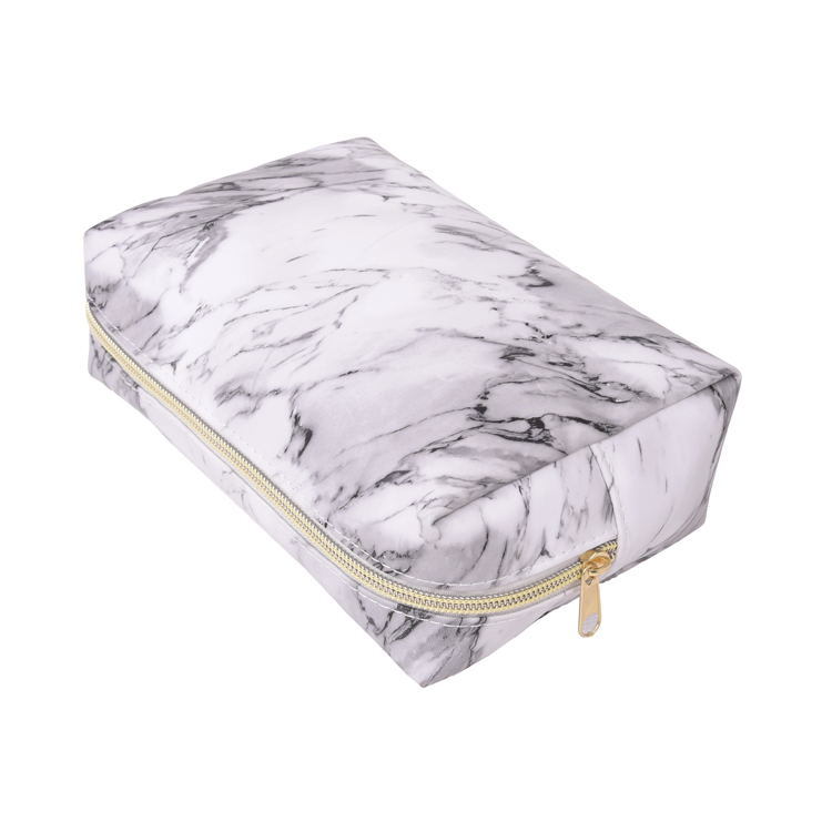 New White Marble Pattern Cosmetic Bag Large Capacity Women PU Travel Portable Makeup Bag