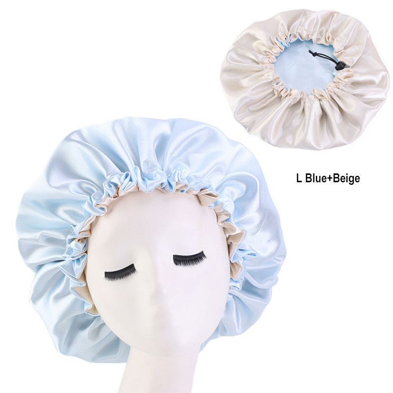 Double-Sided Double-Sided Satin Sleeping Cap Adjustable Drawstring Silk Satin Protective Sleeping Cap Turban Hair Cap