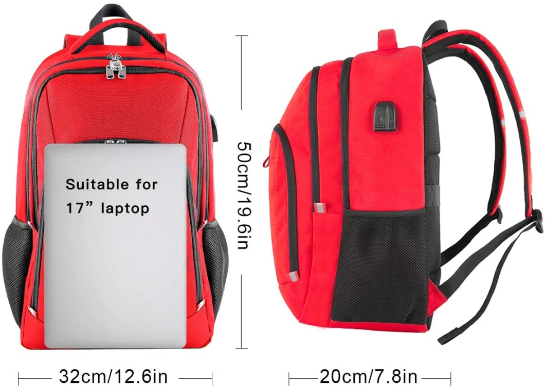 Water Resistant Big Business Computer Backpack Bag Fit 17 Inch Laptop and Notebook, Red