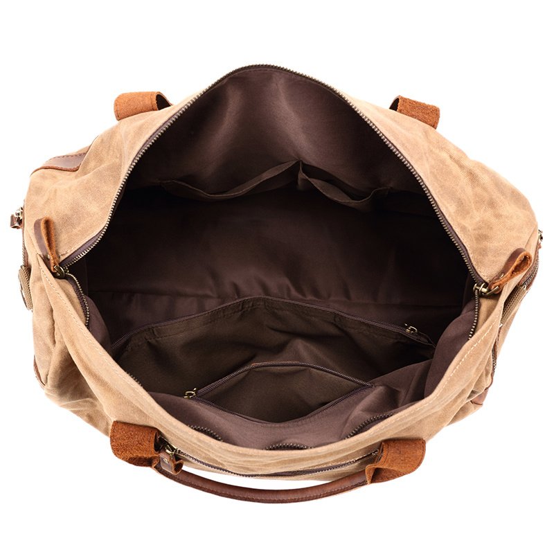 Newest Design Waxed Canvas Custom Travel Bag Cowhide Leather Men Duffel Bag (RSF-8826)