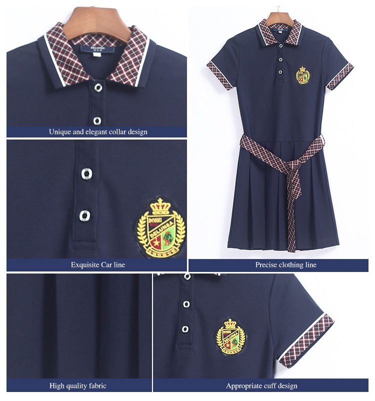 Short Sleeves School Uniform Polo Pinafore Skirts Stylish School Uniform Designer Dress for Girls