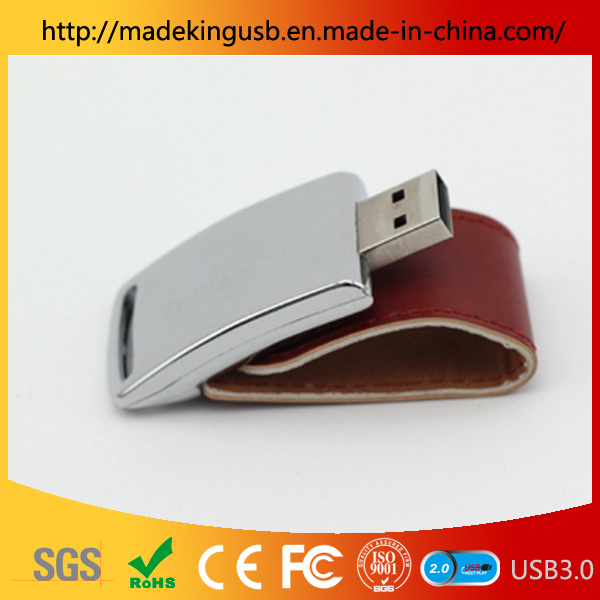 Embossed Logo Business Leather Case Metal Buckle Leather USB Flash Drive