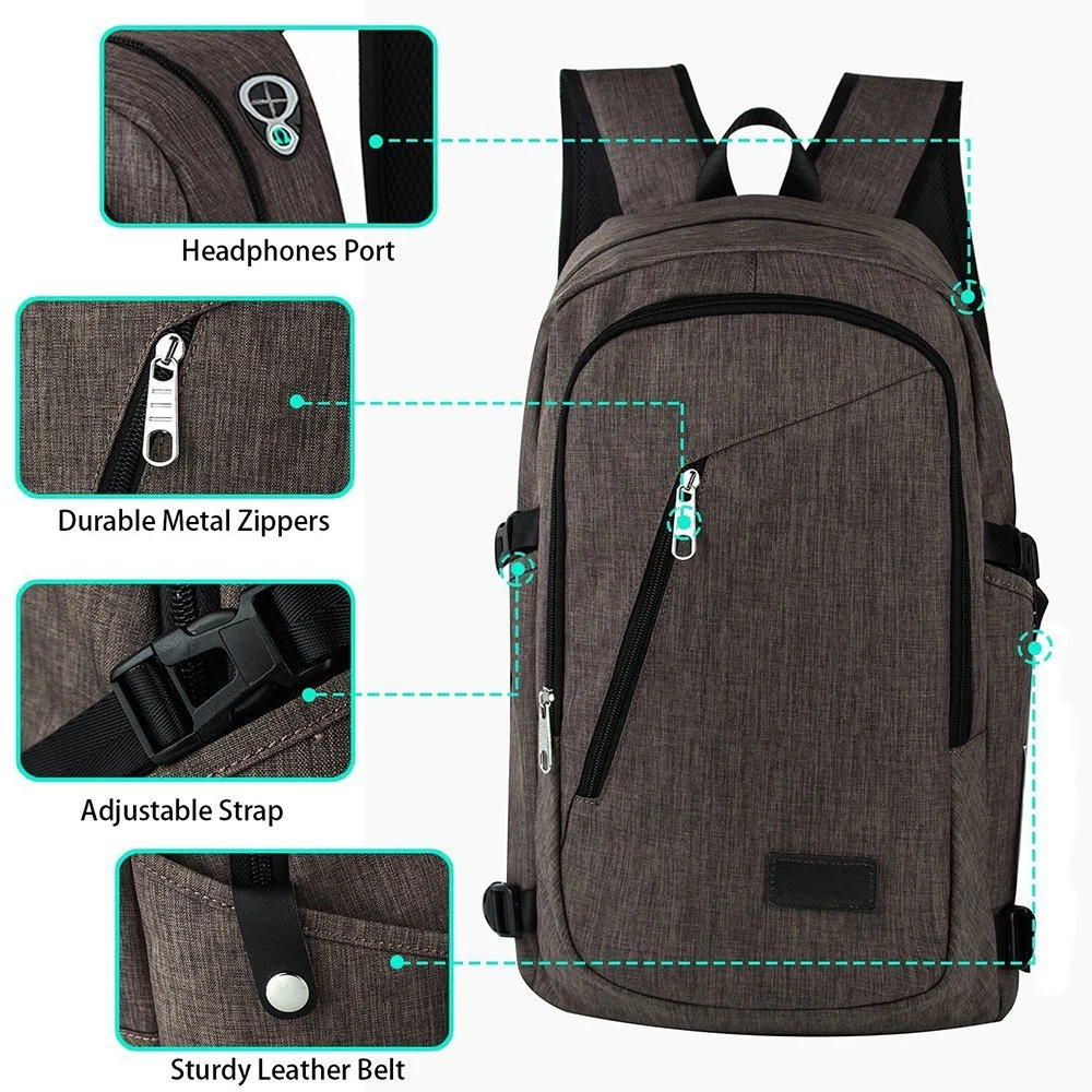 Business Polyester Laptop Backpack with USB Charging Port and Lock Fits Under 17-Inch Laptop