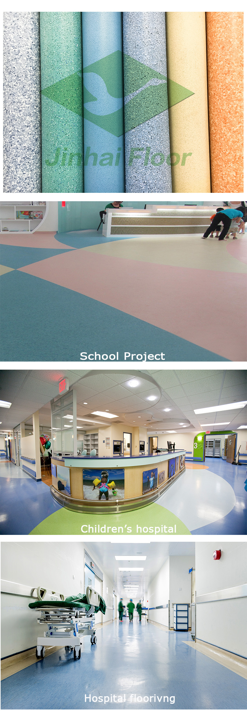 Healthcare Hospital School Education System Homogeneous Vinyl Flooring Rolls