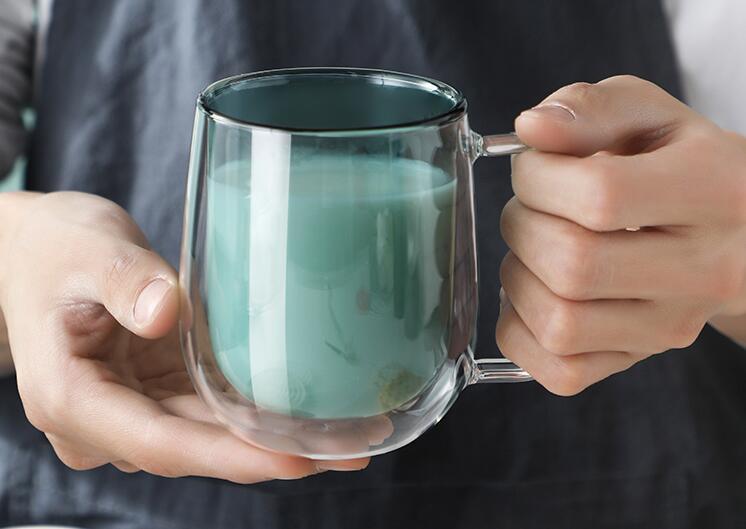colorful Glass Mug Colorful Double Wall Glass Cup Colorful Pyrex Coffee Mug with Handle