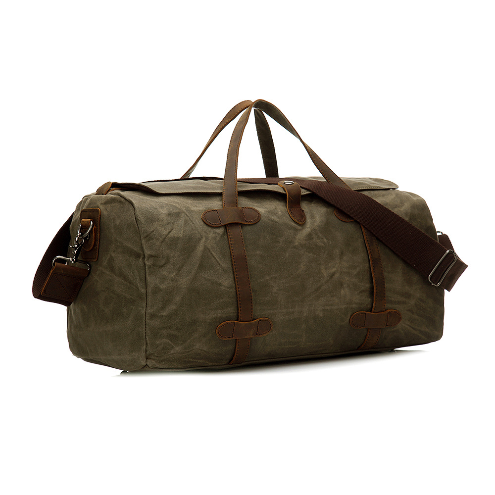 Army Green Waterproof Canvas Travel Bag Leather Oversized Caryon Weekender Duffle Bag (RS-MS12036)