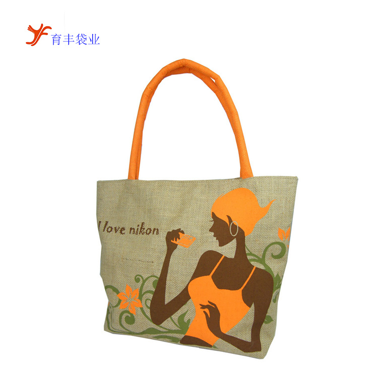 Recyclable Material Customized Logo Linen Tote Shopping Jute Bag