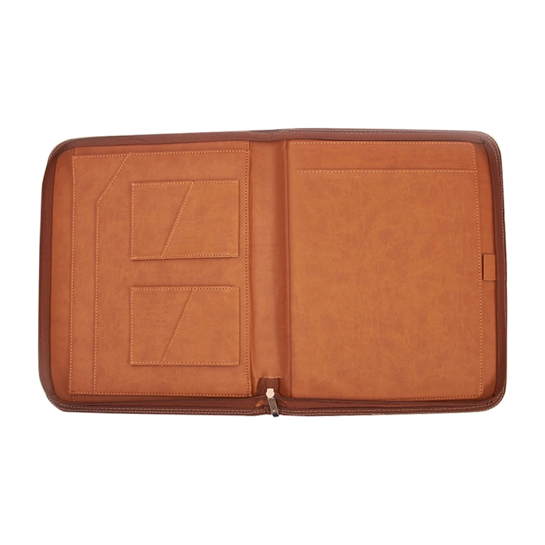 Wholesale Office Supply Leather Cover Business Portfolio Organizer with Zipper File Folder