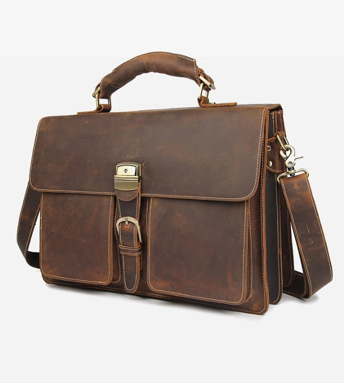 Vintage Waxed Genuine Leather Laptop Men Briefcase Bag (RS-203171)