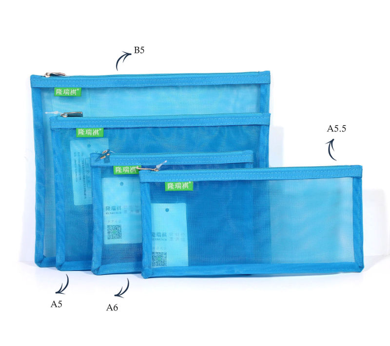 Environmentally Nylon Mesh Reusable Durable A6 Document Stationery Pouch Zipper Bag